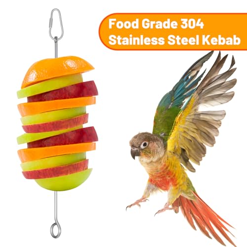 3 Pcs Bird Cage Food Holder Parrot, Stainless Steel Parrot Fruit Vegetable Stick Holders, Bird Food Treats Skewer, Birds Cage Feeder Foraging Toy Hanging Rodent Toy for Parakeet Budgie Macaw9.13inches