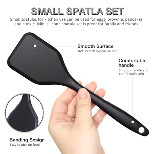 Small Silicone Serving Spatula Set of 4 for Egg, Steak, Pancake | Non-stick, Non-Scratch, Flexible, Easy to Clean - color: Black