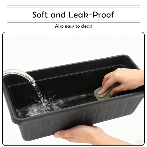 4 Pack Chicken Plastic Feeder Feed Trough Bucket Livestock Container for Chicken Duck Goose Goat Poultry (Black)