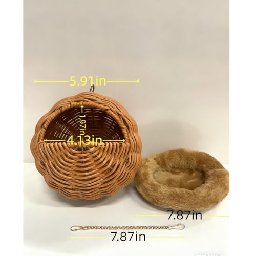 Rattan Bird Nest for Cage - Chewproof Steel Frame Hanging Breeding House | Washable Warm Sleep Hut for Cockatiels, Budgerigars, Lovebirds, Finches & Canaries (G-Type-) - color: G-type-