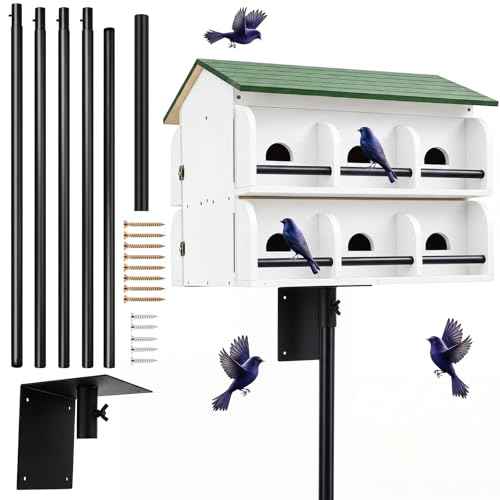 Yaocom 12 Room Purple Martin House with Pole, Heavy Duty 5 Section 15 ft Telescoping Pole with Ground Socket & Adapter, Easy to Clean Design, White Green Wooden Martin Bird House for Outdoor Nesting