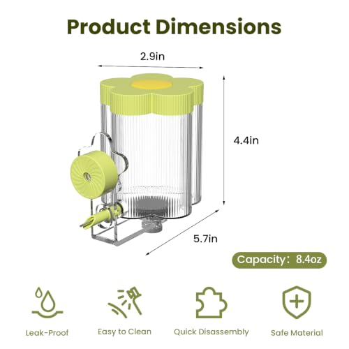 8.4 Oz No Mess Bird Water Feeder, Auto Parrot Cage Water Dispenser (Green) | Magnetic Mount, Drip-Free, Easy Top Refill, Mount Inside or Outside Cage, for Parakeets Cockatiels Budgies Lovebirds Canary - color: Green
