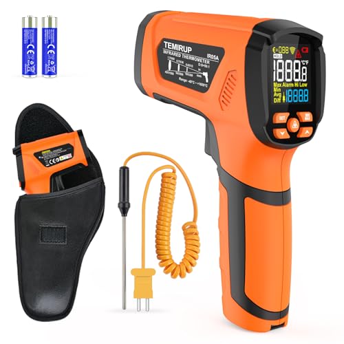 Infrared Thermometer Temperature Gun,-40℉~2912℉ Pyrometer, 50:1 High Temp Thermometer with Thermocouple Probe, Non-Contact Digital IR Laser Thermometer for Industrial HVAC Forge Metal - color: Orange -40°F - 2912°F(-40-1600℃)