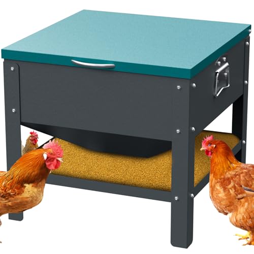 Automatic Chicken and Duck Feeder, 80 LBS Capacity Metal Chicken Feeder, Weatherproof Outdoor Gravity Feeding Barrel, No-Waste Feeder for Backyard Flock (Green) - color: Green