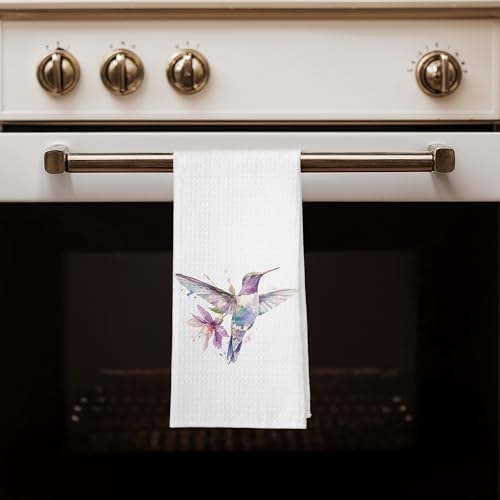 Floral Hummingbird Spring Kitchen Towels, Hummingbird Lovers Gifts Dish Tea Towels for Kitchen, Cottagecore Country Purple Floral Bird Decorative Hand Towel for Bathroom, 16x24 Inches - color: Color 18