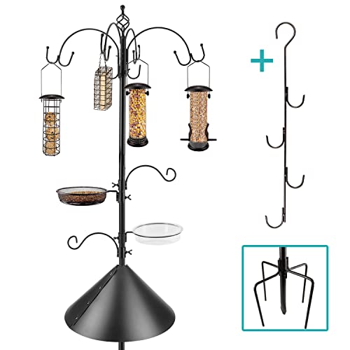 Bird Feeding Station Kit Bird Feeder Pole Wild Bird Feeder Kit with Squirrel Baffle and Suet Cage Mesh Tray Fruit Hook Double W Hook for Attracting Wild Birds - size: 15" L x 15" W x94" H
