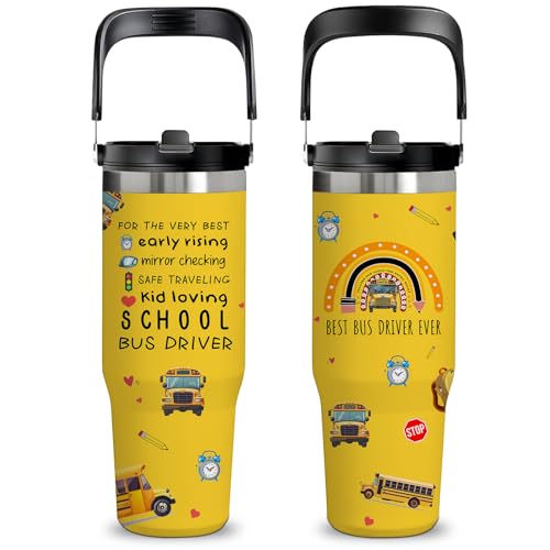 School Bus Driver Gifts for Women Men - 30oz Bus Driver Tumbler with Handle, Insulated Stainless Steel Travel Mug, Leakproof & Cup Holder Friendly - Perfect for Appreciation, Retirement & Birthday - color: SchoolBusDriver1