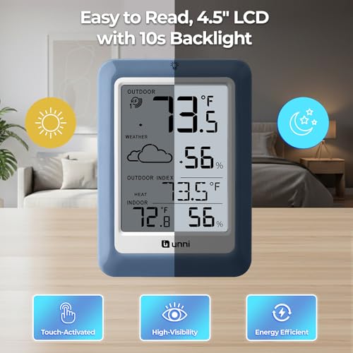 Indoor Outdoor Thermometer Hygrometer Wireless Weather Station, Temperature Humidity Monitor Battery Powered Inside Outside Thermometers with 330ft Range Remote Sensor(Blue) - color: Blue