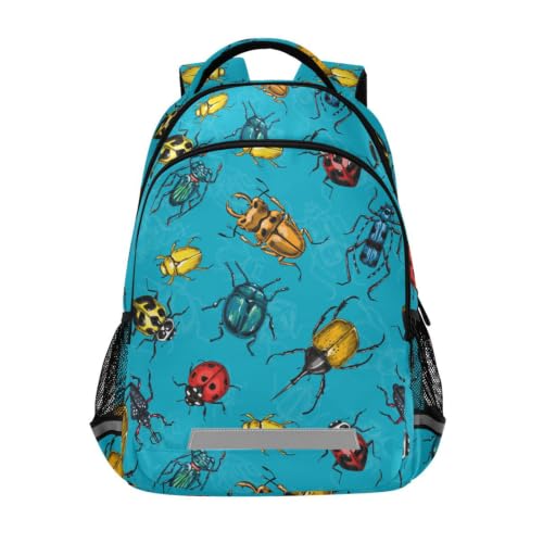 Kids Beetles Bugs Backpack for Boys Girls School Bags | Elementary Middle, Travel Daypack Lightweight Waterproof with Reflective Strip - color: Beetles Bugs