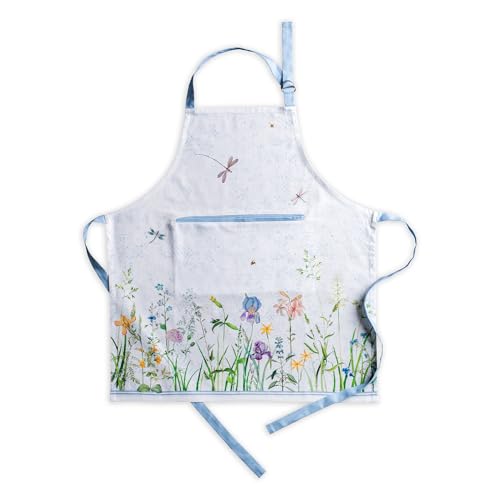 Maison d' Hermine Aprons for women with Pocket 100% Cotton (27.50"x31.50") | Adjustable Neck Strap & long ties Apron Men Chef Wedding Cooking Gardening Server Maid - color: 014 - Fleurs De Mai