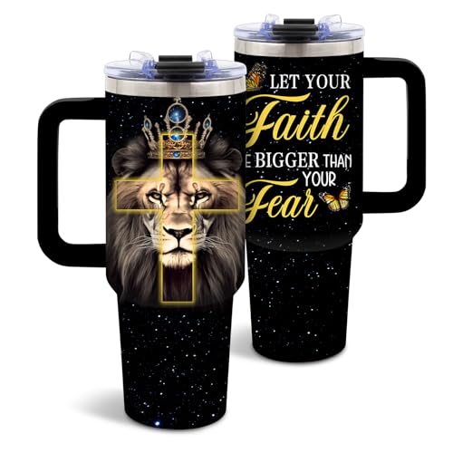 DUUV Faith over Fear Tumbler 40oz, Insulated Christian Gifts for Women Man | Lion Cross Tumbler Leakproof, Religious Inspirational Gift for Man Son, Let Your Faith Be Bigger Than Your Fear, 1 Pack - color: Lion Faith