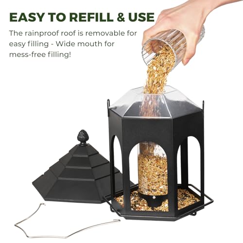 Kingsyard Metal Bird Feeder for Outdoors Hanging, 3 lbs Seed Feeder, Wild Bird Feeders for Garden Cardinal Finch Bluebird, Easy to Fill & Clean, Black - color: Black
