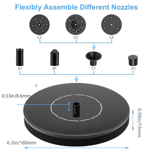 Floating Solar Water Pump,Solar Fountain for Bird Bath, Garden | 1.5W Solar Powered Bird Bath Fountain with 6 Nozzles & 4 Fixed Pipes for Pond, Pool, Fish Tank, Outdoor & Attracting Birds - color: 1.5w Solar Water Fountain
