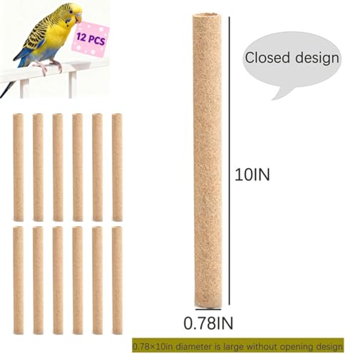 12-Pack Large Sanded Perch Covers for Parakeets,3/4" Diameter | Bird Accessories | Pet Bird Supplies | Bird Perches for Cage Parrotlets, Canaries and Other Small Birds (12pcs Large 10" L x 3/4" D) - size: 12pcs Large 10" L x 3/4" D