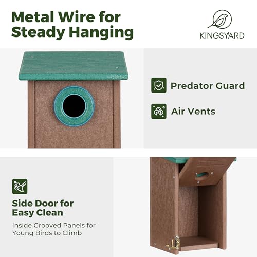 Kingsyard Recycled Plastic Bird House for Outdoors - Weatherproof Wren Bird Nesting with Predator Guard & Air Vents, Green - color: Green