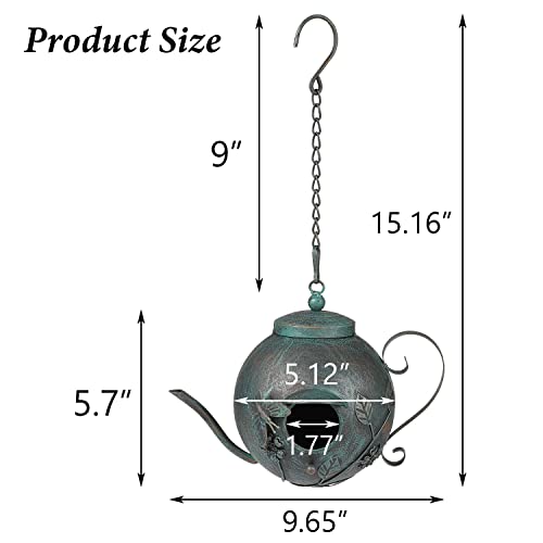 Bird Houses for Outside, Outdoor Bird House, Teapot Shaped Hanging Bird House, Antique Metal Bird House, Decorative Bird Houses, Unique Humming Bird Houses for Garden Patio Yard Lawn Backyard Decor