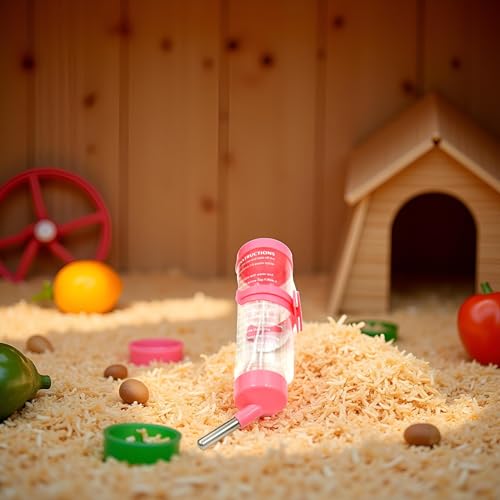 125ML Hamster Water Bottle Steel Ball Design Non-drip Plastic Small Animal Auto Dispenser Pet Supplies Water Feeder for Hamster,Rabbit, Guinea Pig, Squirrel Pink Hanging Water Auto Dispenser