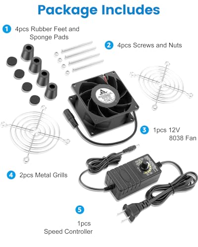 GDSTIME 80mm Small Computer Fan with AC Plug, 120V 110V Speed Controller | Dual Ball Bearing, Adjustable Speed, for DIY Cooling Ventilation Exhaust Projects, 8038 - size: 8038 w/ Speed Controller
