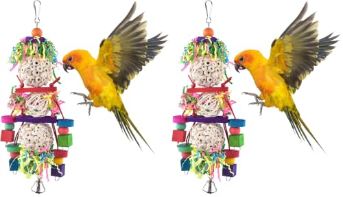 Bissap Conure Toys, Bird Parrot Foraging Shredder Hanging Toys Sola Balls Sepak Takraw with Bell for Small Parrots Parakeets Conures Cockatiels Love Birds Cage Toy (Pack of 2) - size: 1 PCS (Pack of 2)