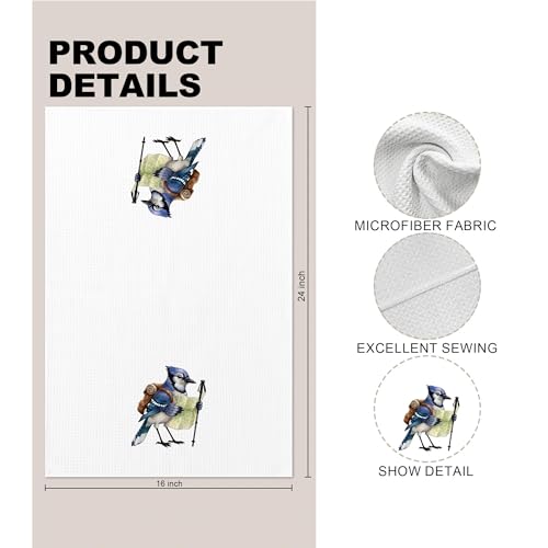 Funny Blue Jay Bird Hiking Decorative Hand Towel for Bathroom, Bird Lover Watcher Gifts, Gifts for Hiking Camping Adventure Lovers Dish Tea Towels for Kitchen, 16x24 Inches