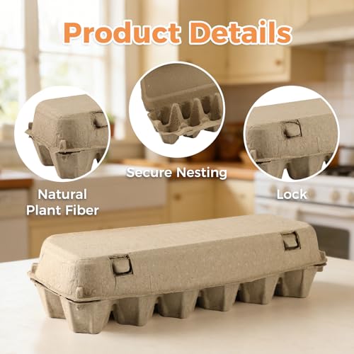 Pulp Egg Cartons Bulk - 15Pack 12 Count Recycled Paper Egg Crates for Farmers Market, Home Kitchen Storage, Biodegradable and Compostable 2x6 Style Cardboard Dozen Chicken Egg Cartons