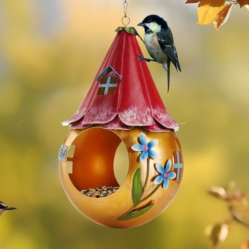 Solar Bird Feeder - Light Up Hanging Bird Feeders - Cute Fairy Design Rustproof Metal - Outside Unusual Metal Art with LED Light - Gift Boxed