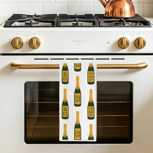 Jztco 2 Pcs Funny Trump Kitchen Towel, Anti Trump Gifts for Women | Champagne Bottle Wine Hand Towels for Kitchen Home Decor, Absorbent Microfiber Dish Cloth Tea Towels, 14x24 Inch - color: Multi 1667