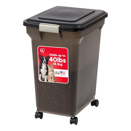 IRIS USA Dog Food Storage Container, Up to 40 lbs, Smoke, Made in USA | Wheels for Mobility, Airtight Seal, BPA-Free, Best for Bird Seed, Cat food, Cat Litter, Chicken Feed, Pellets - color: Smoke, size: 40 lbs