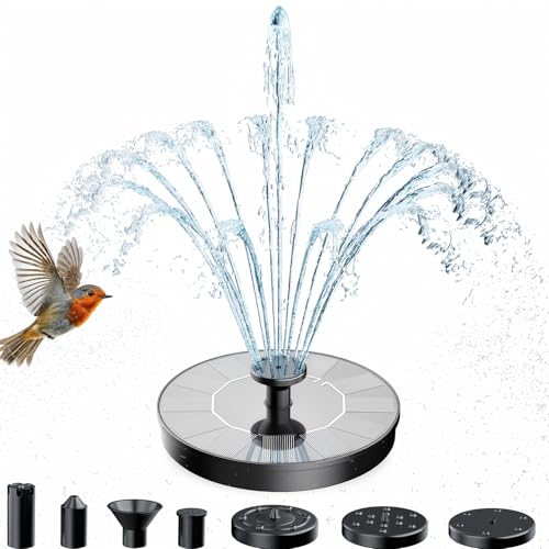 AMZtime Solar Fountain, 2026 Upgraded Solar Water Fountain with 6 Nozzles | Freestanding Solar Bird Bath Fountains Perfectly for Garden, Ponds, Pools, Fish Tank and Patio Decor - size: 1W