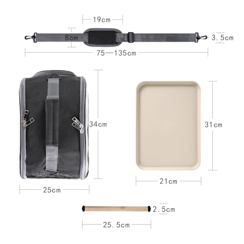 Small Bird Travel Carrier Cage Portable Bird Parrot Parakeet Cockatiel Travel Carrier Bag Lightweight Birds Backpack with Standing Perch and Stainless Tray for Vet Visit Side Access Window - color: black