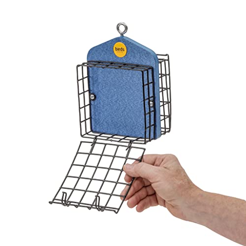 Birds Choice Suet Cage Feeder, Holds 2 Suet Cakes | Hanging Bird Suet Feeder for Woodpeckers, Jays, Nuthatches | Vinyl Coated Grids | Sturdy for Garden, Backyard, Outdoor | Deep Blue, 5"L x 4"W x 8"H | Vinyl Coated Grids, Serves Woodpeckers, Jays and Nuth