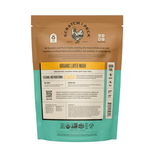 Scratch and Peck Feeds | Layer Mash for Chickens & Ducks | 10 lb Pouch | 16% Protein, Corn & Soy Free, Fermentable Whole Grains, Certified Organic & Non-GMO Project Verified, Complete Nutrition - size: 10 Pound (Pack of 1), style: Layer Feed
