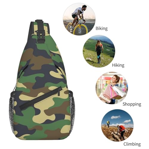 Green Brown Camo Sling Backpack Crossbody Shoulder Bag Chest Bag Travel Chest Pack Casual Daypack For Women Men Hiking Sports Working - color: Black9