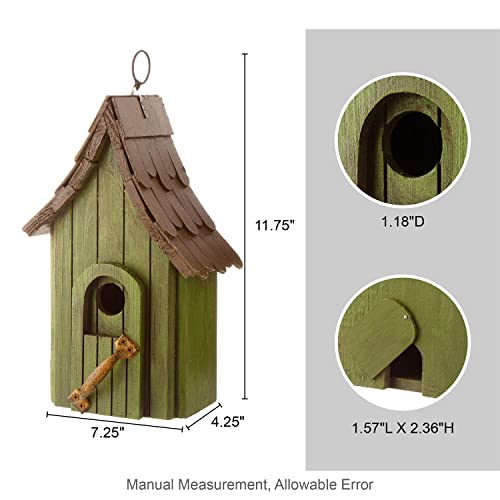 Glitzhome Birdhouses for Outdoors, Green Hand Painted Garden Wooden Bird House with Single Roof Hanging Bird House for Outside - color: Green