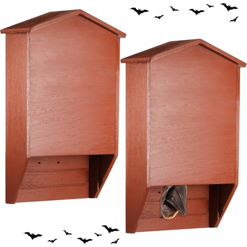 2 Pack Bat House for Outdoor,Red Brown,Large,2 Chamber-pr | Large Cedar Wood Weatherproof Bat Boxes for Outside Trees, Dual Chamber Shelter with Grooved Landing for Backyard Roosting - color: Red Brown, style: 2 Chamber-pr