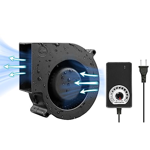 97mm 12V DC IP68 Waterproof Blower Fan with Speed Controller 1600-4000 RPM | 97mmx33mm High-Speed Powerful Exhaust Blower for Humid/Dusty Areas Inflatables Replacements Amplifiers Car Engines Computing - size: 9733