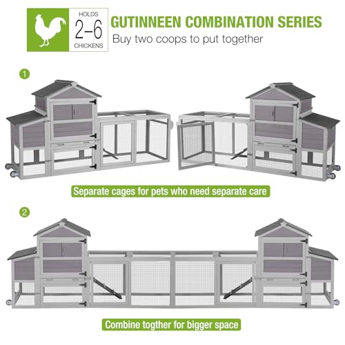 GUTINNEEN Mobile Chicken Coop with Wheels for 2-4 Chickens, Expandable Wooden Hen House with Divided Nesting Box, Reinforced Coop Balcony, Roosting Perch, Metal Pull-Out Tray, 82.4" L (Brown) - color: Grey, size: 80.7"L x 22.0"W x 44.1"H
