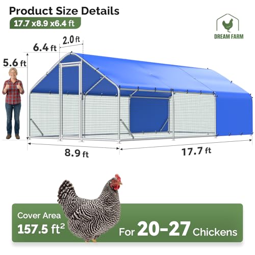Sino Luban Large Metal Chicken Coop Run with Hardware Cloth Anti-Rust for 30 Chickens/Ducks, Chicken Runs for Yard with Waterproof Cover, Chicken Enclosure Pen Outdoor, Walk-in Poultry Cage - size: 17.8' L x 8.8' W x 6.4' H