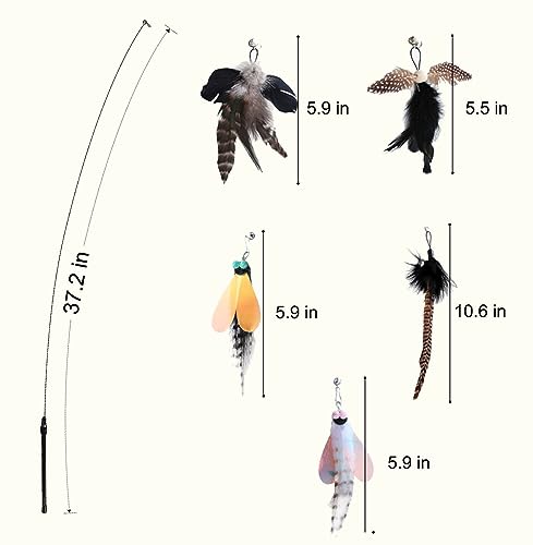 Yauende Cat Feather Toys, Indoor Cat Interactive Toys, 2 PCS Flexible Wire and 5 PCS Cat Feather Toys, for Bored Indoor Cats, Indoor Cat Chase Toys