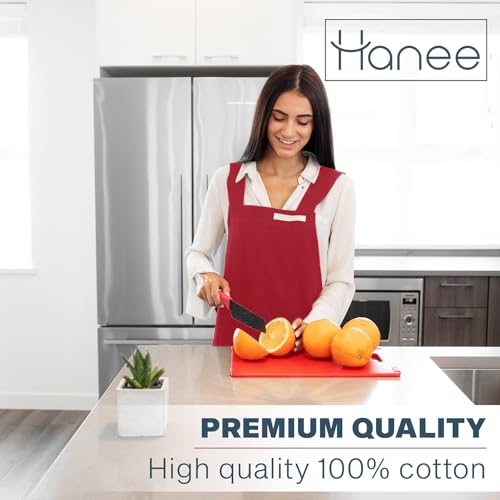 Cotton Aprons for Women and Men | Cross-Back Apron with Pockets - color: Red