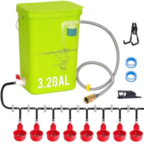 3.2Gal Float Controlled Chicken Waterer Quail Watering System | Automatic Chicken Waterer System, Complete Set Pipeline and Chicken Water Cups, Easy to Install, Clean Drinking Water