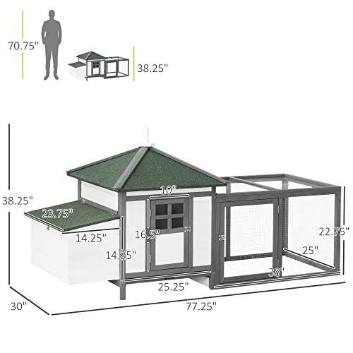 PawHut 77" Wooden Chicken Coop with Nesting Box, Cute Outdoor Hen House with Removable Tray, Ramp Run, for Garden Backyard, Gray | Cute Design, Removable Tray, Ramp Run, for Garden Backyard - color: Gray