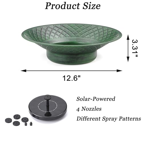 12.6" Bird Bath for Outside, Solar Bird Bath Fountains, Bird Bath Bowl Outdoor, Solar Powered Bird Baths for Garden Patio Decor (Green) - color: Green