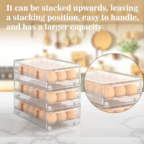 Stackable Fridge Egg storage, Clear 36 Egg Holder with Non-Slip Feet | Double stackable design holds total 36 eggs, greatly expand refrigerator storage capacity