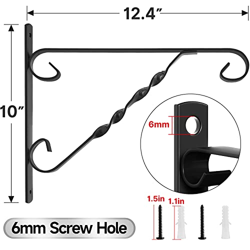 AMAGABELI GARDEN & HOME 4 Pack Hanging Plant Brackets Outdoor 12" Metal Fence Wall Plant Hanger Hooks for Hanging Flower Baskets Bird Feeders Lanterns Wind Chimes Rust-Resistant Black - size: 12 Inch, style: 4-Pack Twist Hook 1