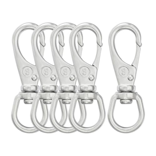 SHONAN 2.7 Inch Swivel Snap Hooks, 5 Pack Marine Grade Spring Snaps, Flag Pole Clips, Swivel Hook Clips for Scuba Diving, Dog leashes, Keychains, Bird Feeders