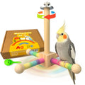 Agape 360° Rotating Bird Perch Stand, Wooden Parrot Exercise Toy | Bird Cage Accessory for Small-Medium Birds: Parakeets, Cockatiels, Lovebirds, Conures, Finches, Budgies, Parrotlets, Quakers - size: Medium