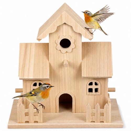 Balacoo Wood Birdhouse 7.87 Inch Unpainted Hanging Nest for Birds | Unpainted solid wood, hanging or tabletop setup, garden patio display, 4.92 x 7.87 x 7.87 inch, check entry size