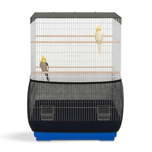 Universal Bird Cage Seed Catcher Universal Mesh Skirt Cover Stretchy Small Animal Cages Cover Pet Removable Durable Protector (Large, Black) - color: Black, size: 31.5"L x 6.7"W x 43.0"H