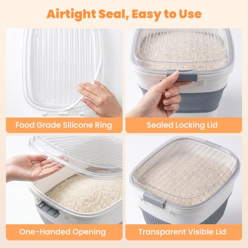 50 Lbs Rice Container, Collapsible Dog Food Storage Container | Airtight Cat Food Container with Wheels, Transparent Lid, Measuring Cup, Scoop, BPA Free for Pet Food, Grain, Bird Seed - color: 50 lbs